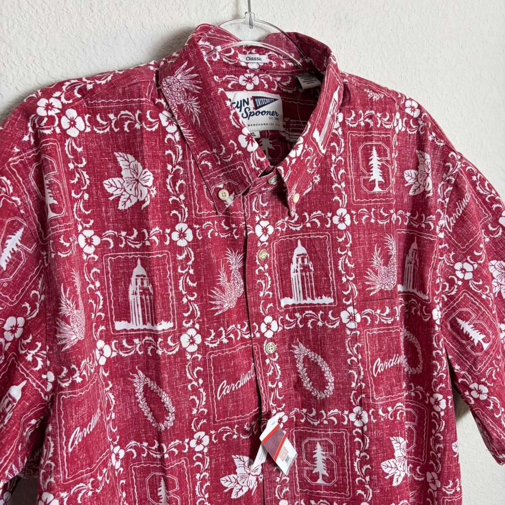 NEW Reyn Spooner Stanford University Cardinal Red Hawaiian Shirt Men XL Fan Gear